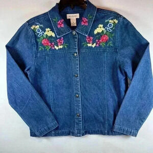 Bechamel floral embroidered jean jacket denim size Medium colorful garden boho